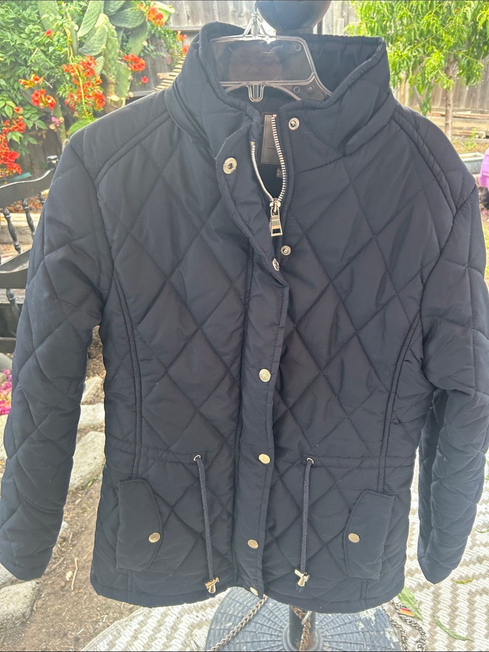 YMI Black Quilted Puffer Jacket with Drawcord Waist